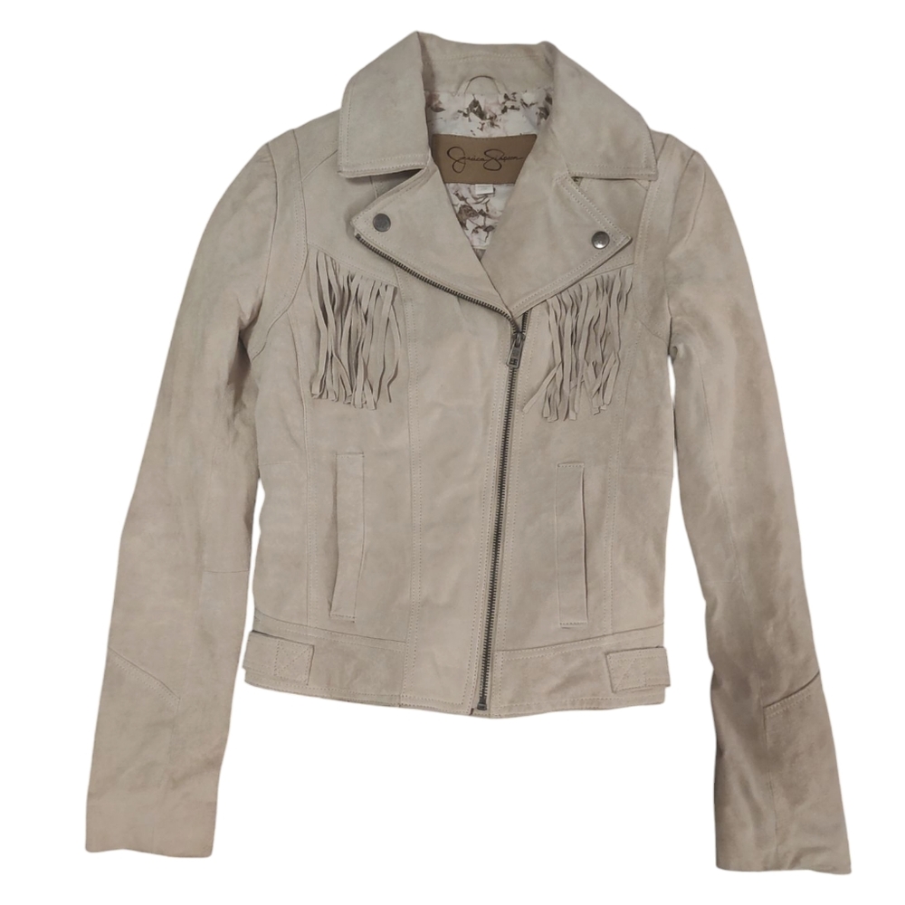 Jessica Simpson Rodeo Cowgirl Fringe Rocker Genuine Leather Jacket XS